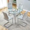 5 Piece Round Dining Table Set for 4, Circular Glass Kitchen Table and 4 Light Gray Dining Chair, 40'' Round Dining Room Table with Silver Metal Legs, Dining Table and Chair Set for Dining Coffee view 1