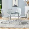 5 Piece Round Dining Table Set for 4, Circular Glass Kitchen Table and 4 Light Gray Dining Chair, 40'' Round Dining Room Table with Silver Metal Legs, Dining Table and Chair Set for Dining Coffee view 3