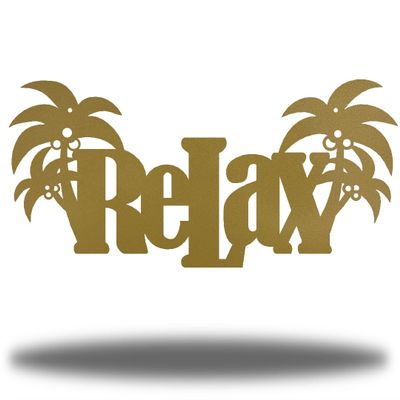 Riverside Designs Relax Word Coastal Beach Metal Wall Art | Made in USA | Multiple Colors and Sizes (Gold, 36L x 17W)