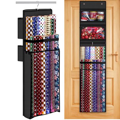 Hanging Wrapping Paper Organizer Storage, Over Door Gift Wrap Roll Holder