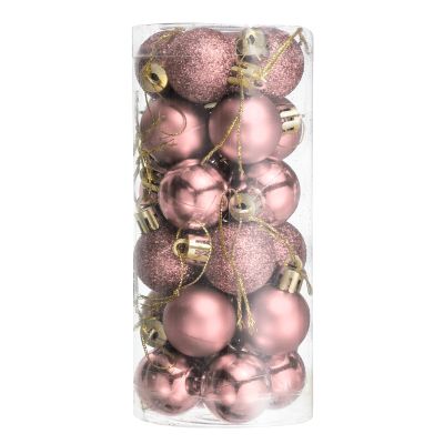 uxcell 24pcs Rose Gold Christmas Balls Ornaments Set, Shatterproof, Mixed Style, 1.1" Hanging Balls for Christmas Tree Decorations