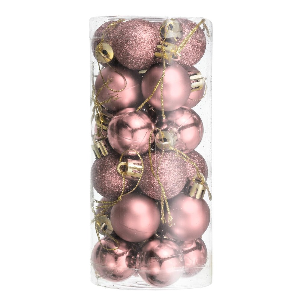 uxcell 24pcs Rose Gold Christmas Balls Ornaments Set, Shatterproof, Mixed Style, 1.1" Hanging Balls for Christmas Tree Decorations