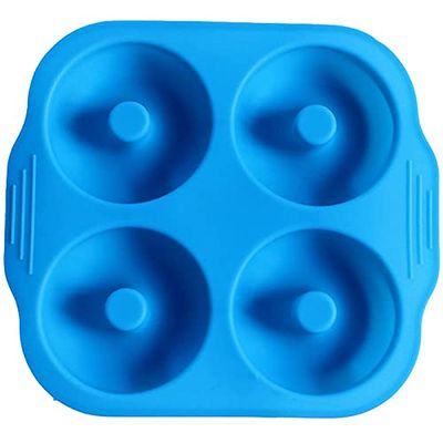 Donut Silicone Mold For Cake Pastry 4 Cavity Doughnut Mold Cake Decoration Tool Bread Pudding Form DIY Baking Tools - (Color: Blue/Shape Style: Round)