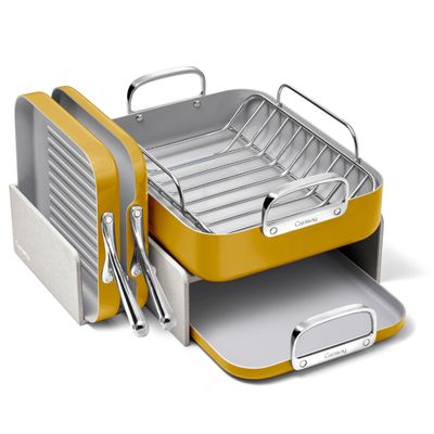 Caraway Square Cookware Set - Square Pans Set - Perfect for Griddling, Toasting, Searing, Roasting, and More - Non-Stick Ceramic Coated Pans - Non Toxic, PTFE & PFOA Free - Marigold