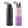 ThermoFlask Stainless Steel Water Bottles 2-Pack - Double-Wall Vacuum Insulated 40 oz BPA-Free Spout Lids - Keeps Drinks Cold 24 Hrs, Hot 12 Hrs - Leakproof, Dishwasher Safe, Black/Rose Purple view 2