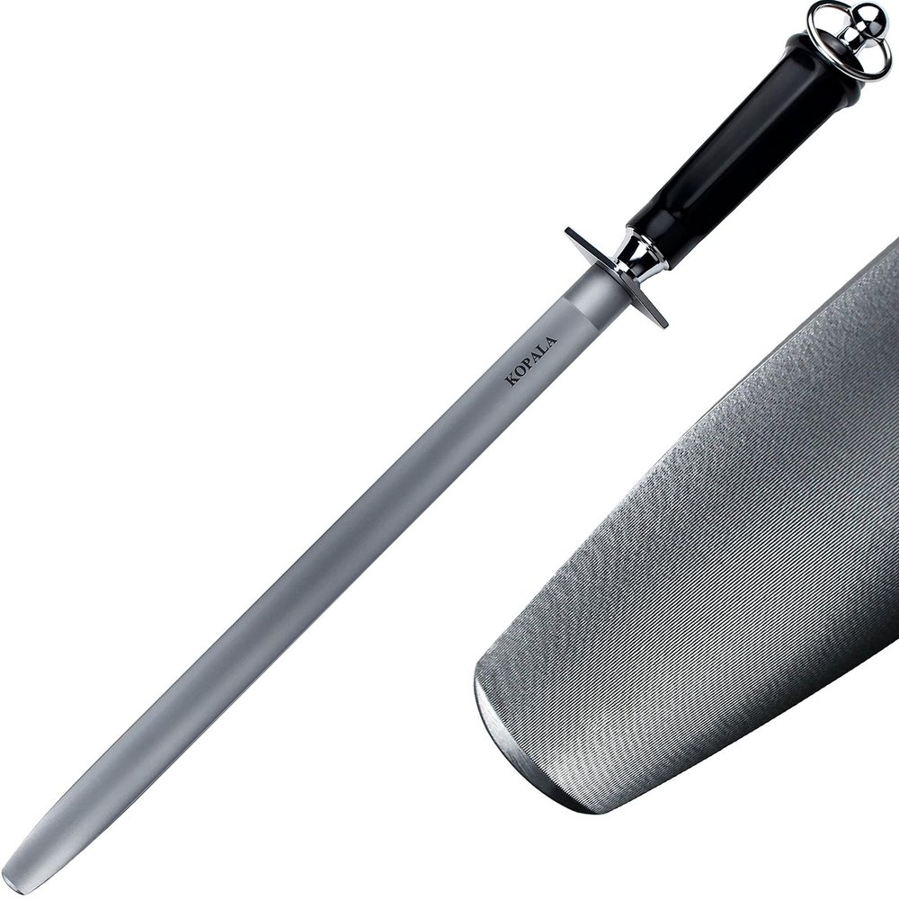 KOPALA Sharpening Steel Knife Sharpener Rod Flat 12 Inches Honing Steel for Knives Dark