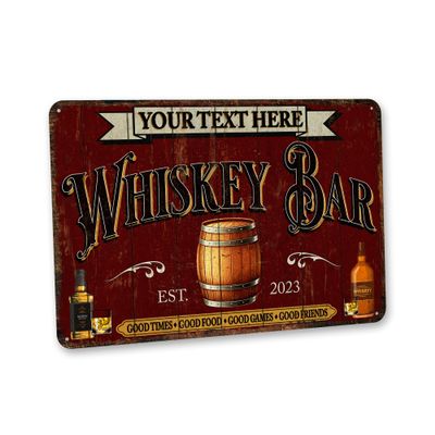Custom Whiskey Bar Sign - Personalized Sign for Home & Man Cave Bar Deco - USA Made to Order: 108122002195