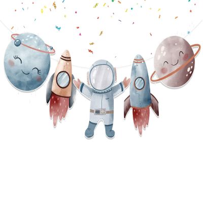 Space Banner  Rocket Ship and Astronaut Garland for Kids Birthday, Outer Space Baby Shower Decorations, Planet Party Supplies, Galaxy Theme Backdrop  Not Pre-Assembled