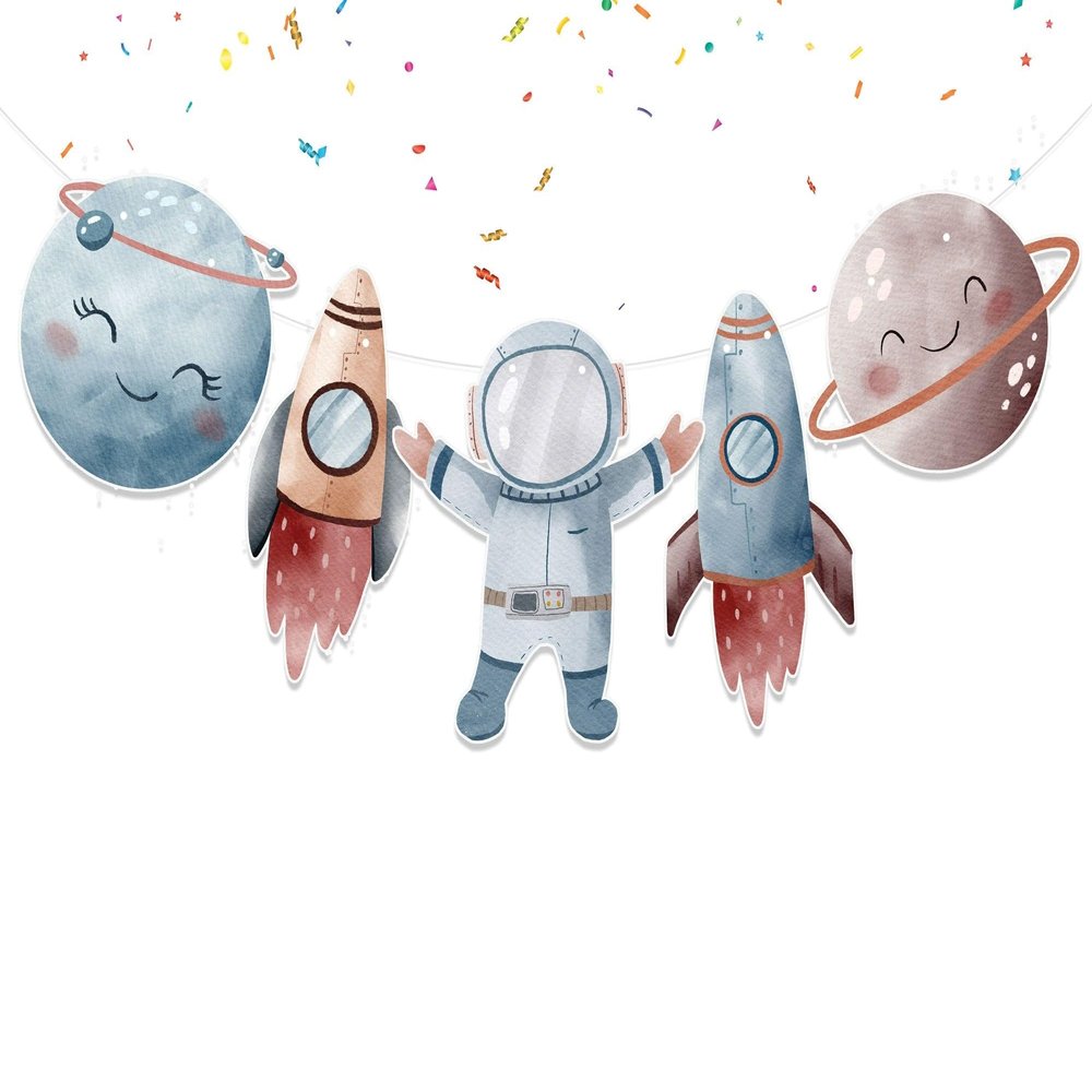 Space Banner Rocket Ship and Astronaut Garland for Kids Birthday, Outer Space Baby Shower Decorations, Planet Party Supplies, Galaxy Theme Backdrop Not Pre-Assembled