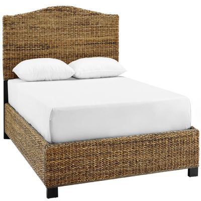 Crosley Furniture Serena Platform Bed, Handwoven Natural Fiber Rattan Headboard and Footboard Set, Banana Leaf, King