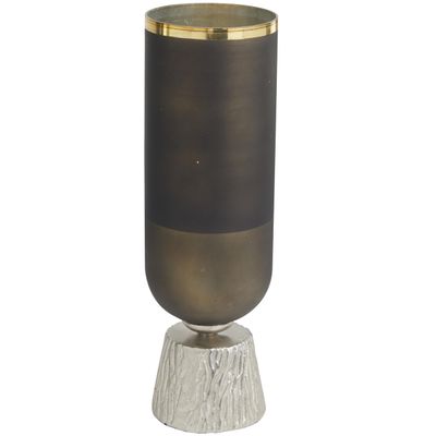 Deco 79 Glass Colorblock Candle Holder with Gold Accents and Textured Silver Base, 6" x 6" x 20", Bronze