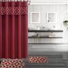 4-Piece Bathtub Butterfly or Geometric Pattern Bath Rugs and Printed Shower Curtain (Geometric Burgundy) view 1