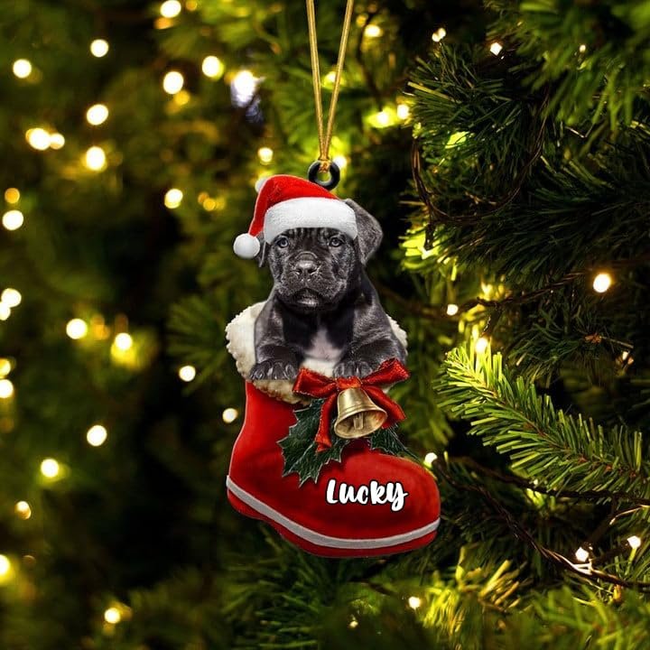 Personalized Cane Corso Christmas Ornament, Dog in Santa Boot