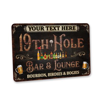 Personalized 19th Hole Bar & Lounge Sign Custom Art - Made In USA - Golfer Gift, Man Cave Decor