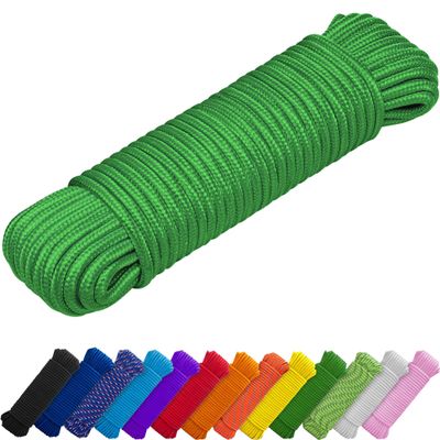 TECEUM Rope  150 Feet x 1/4 Inch (7mm)  Green  Strong All-Purpose Utility Rope  Camping, Crafting, Flag Pole, Indoor & Outdoor  Polypropylene Nylon Poly Lightweight Diamond Braided Cord
