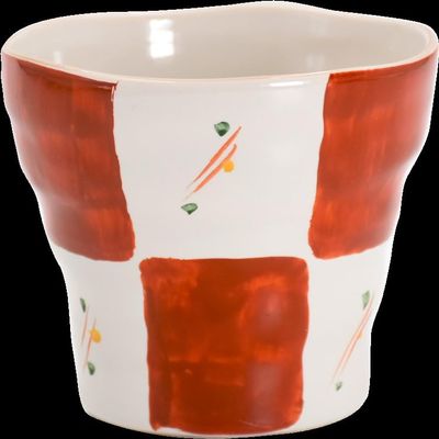 Ceramic Indigo, Hand-painted Rockcup Flower Checkerboard Size: Approx. 3.8 inches (9.8 cm), H9.8 inches (12981 mm)