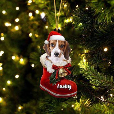 Personalized Beagle Ornament, Beagle in Santa Boot, Dog Christmas Ornaments
