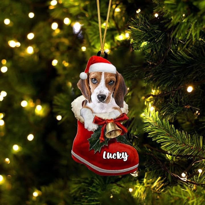 Personalized Beagle Ornament, Beagle in Santa Boot, Dog Christmas Ornaments