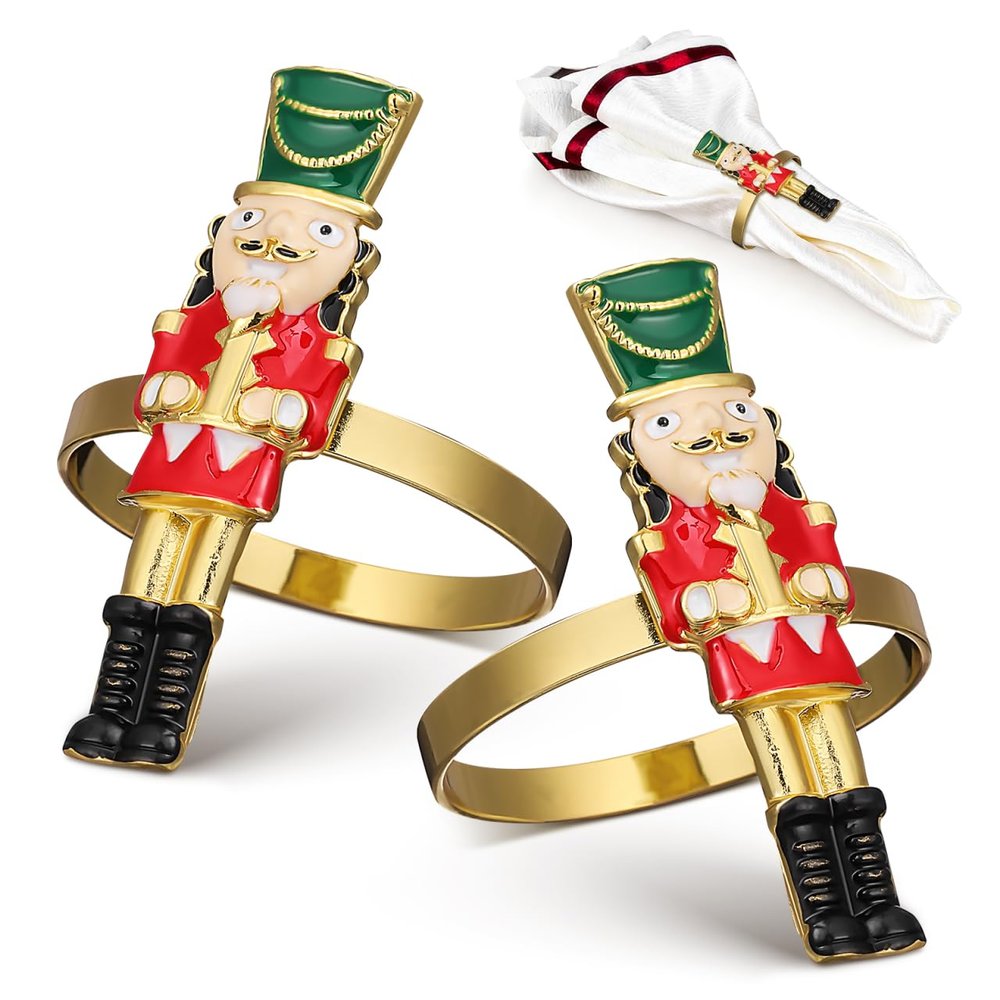 BESTonZON 2Pcs Nutcracker Shaped Napkin Rings Christmas Table Decor Napkin Holders for Holiday Party Wedding Dinner Accessories