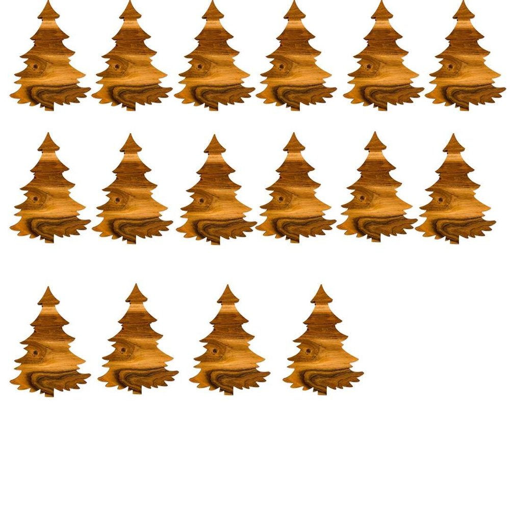 Affinfity Decor Acacia Wood Christmas Tree Shaped Cutting Board for Kitchen Decor, 20 pieces Leafy Tree Cutting Boards Set, Wooden Chopping Board with Handle, Christmas Corporate Gifts for Employees