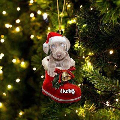 Personalized Weimaraner Christmas Ornament - Dog in Santa Boot