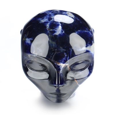 Skullis 2.0" Sodalite Hand Carved Fairy Elf Alien Crystal Skull Companion Sculpture, Crystal Healing.1502