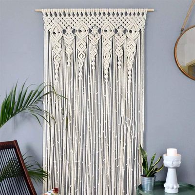 KHiry Macrame Wall Hanging Tapestry, Boho Handwoven Macrame Door Curtain Woven Cotton Yarn Rope Boho Wall Decoration Room Divider Window Curtains Door Curtains Wedding Background (Size : 90 * 180cm)