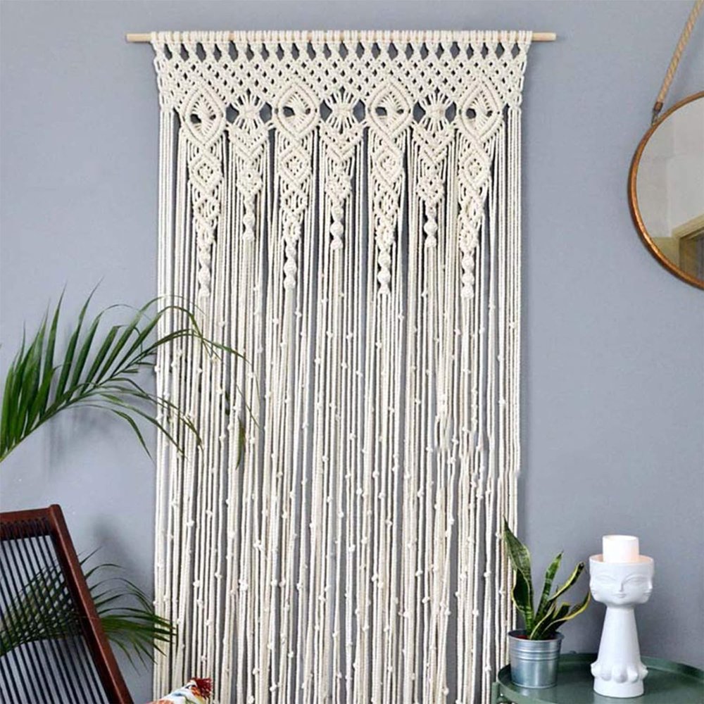 KHiry Macrame Wall Hanging Tapestry, Boho Handwoven Macrame Door Curtain Woven Cotton Yarn Rope Boho Wall Decoration Room Divider Window Curtains Door Curtains Wedding Background (Size : 90 * 180cm)