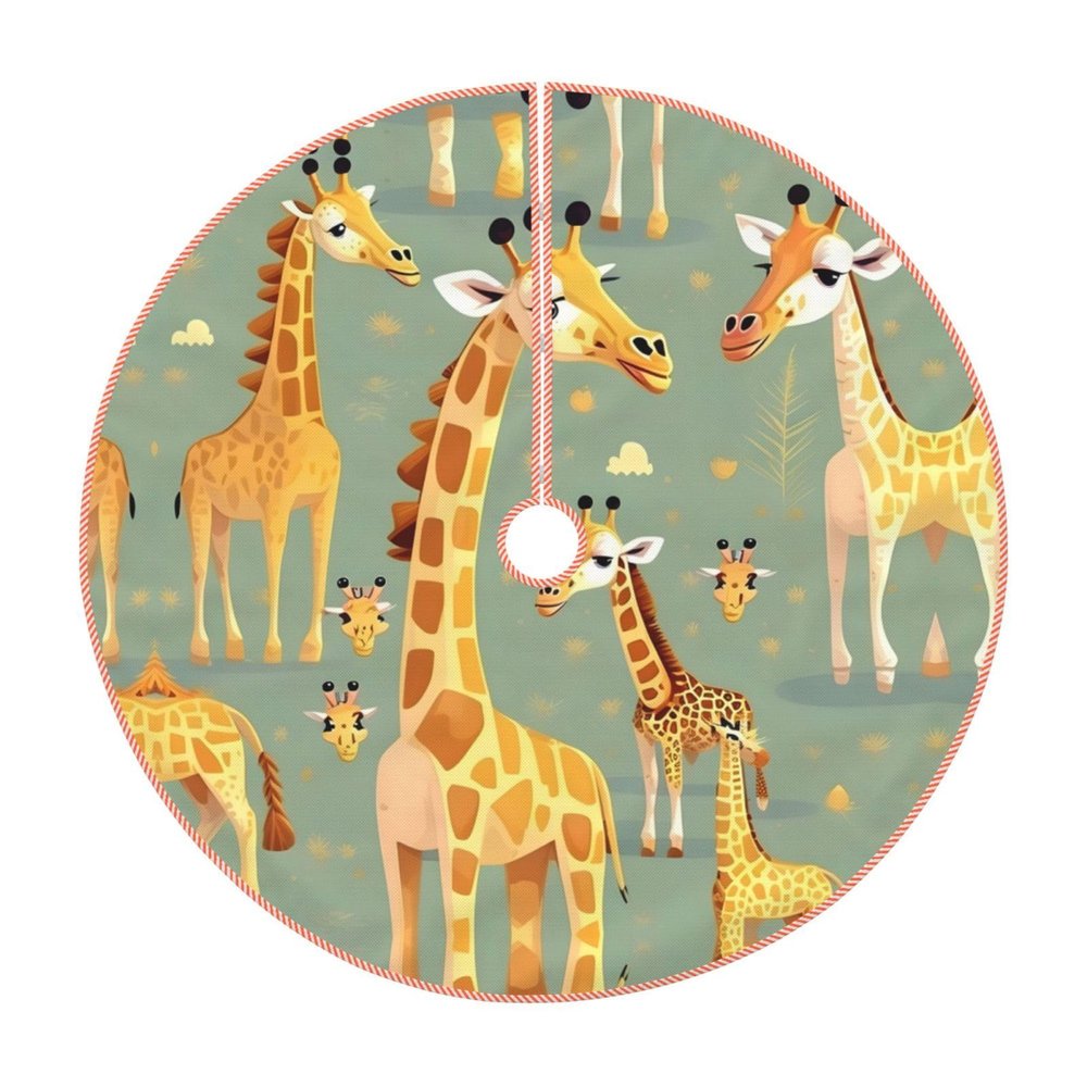 48 Christmas Tree Skirt,Durable Holiday Decor - Perfect Size for Your Christmas Tree,Magic stick Closure Cute Wild Cartoon Giraffes