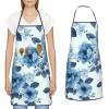 RLDOBOFE Waterproof Apron Adjustable Bib with 2 Pocket Blue Flower Floral Pattern Roses1 Cooking Aprons for Women Men Chef Bibs for Baking view 1