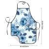 RLDOBOFE Waterproof Apron Adjustable Bib with 2 Pocket Blue Flower Floral Pattern Roses1 Cooking Aprons for Women Men Chef Bibs for Baking view 2