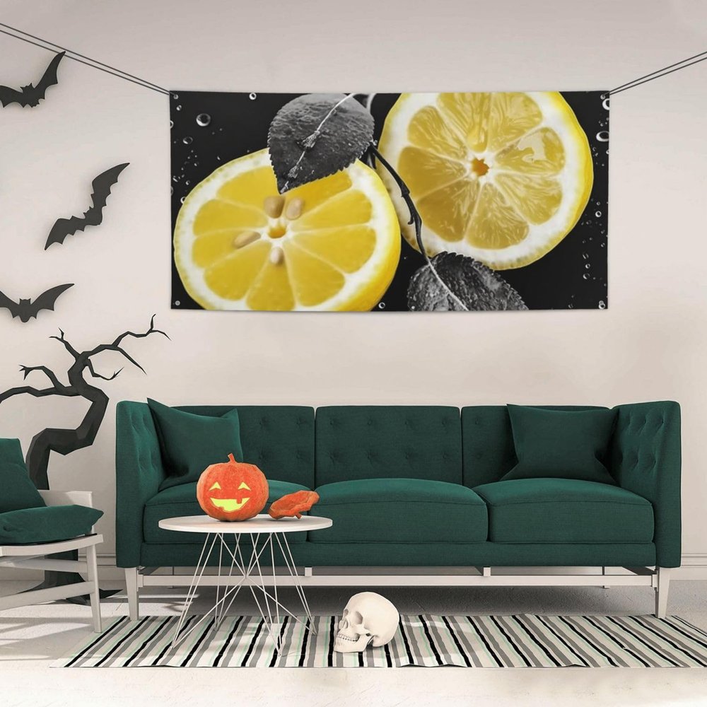 Lemon with on black and white Personalized Party Banner 3x5 Ft Beautiful Yard Sign Banner Reusable Backdrop Poster Hanging Flag Indoor Outdoor for Party Home Wedding Birthday Garden Yard Wall Decors