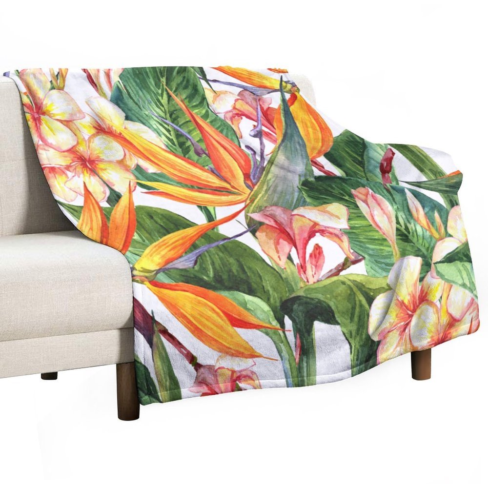 Palm Leaves Blanket Watercolor Summer Tropical Plant Flower Leaf Nature Exotic Soft Cozy Lightweight Throw Blanket for Bedroom Living Room Dorm Chair Sofa Travel 40x50in