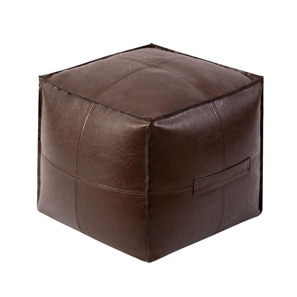 XnAsu Unstuffed Leather Pouf Ottoman Cover Boho Footstool Footrest Floor Chair Covers for Living Room Bedroom Decor Balcony Indoor (Black)