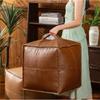 XnAsu Unstuffed Leather Pouf Ottoman Cover Boho Footstool Footrest Floor Chair Covers for Living Room Bedroom Decor Balcony Indoor (Black) view 2