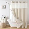 eachope No Hooks Needed Linen Textured Shower Curtain with Snap-in Fabric Liner Set,Cream Hotel Luxury Decor Shower Curtains for Bathroom,Waterproof & Washable,71Wx77H view 2