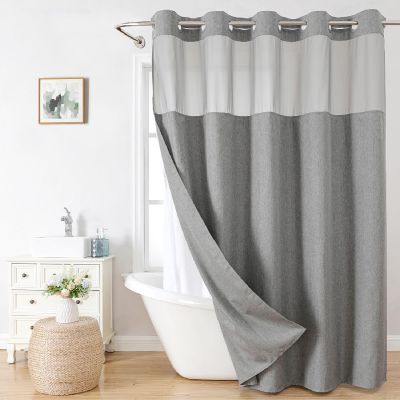 eachope No Hooks Needed Linen Textured Shower Curtain with Snap-in Fabric Liner Set,Grey Hotel Luxury Decor Shower Curtains for Bathroom,Waterproof & Washable,71Wx77H