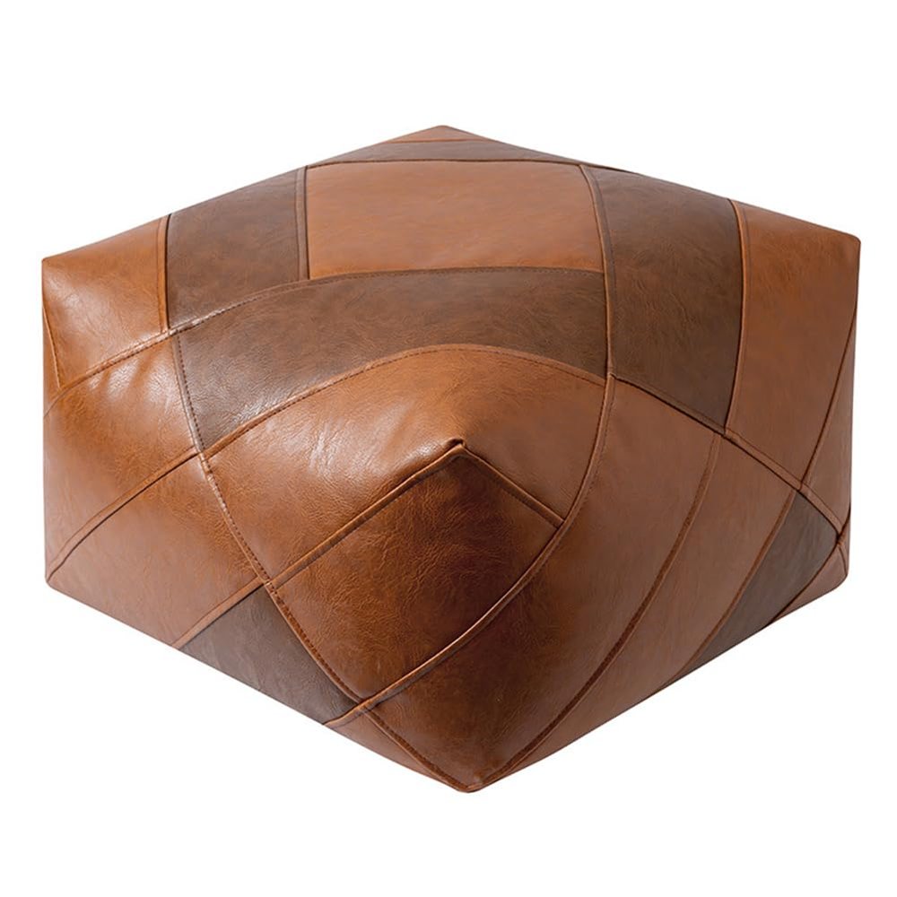 XnAsu Square Pouf Ottoman Cover Unstuffed Leather Boho Footstool Footrest Bean Bag Floor Chair Covers for Living Room Bedroom Decor Balcony Indoor (Brown&Coffee)
