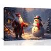 gaosoul Christmas Snowman Wall Art Santa Claus Festival Posters Christmas Eve Encounter Canvas Print Framed Painting for Living Room Bedroom Decor 48x32in view 1