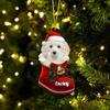 NAZENTI Personalized Toy Poodle White Acrylic Christmas Ornament, Dog in Santa Boot, Dog Christmas Tree Decoration view 1