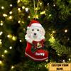 NAZENTI Personalized Toy Poodle White Acrylic Christmas Ornament, Dog in Santa Boot, Dog Christmas Tree Decoration view 2