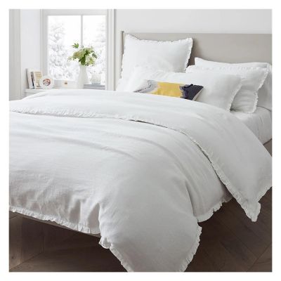 ADovz . Linen Pink White Trimmed Soft Duvet Cover Set 1 Bed Duvet Cover 2 Pillow Cases Compatible with Queen Single Bed Bedding,Bed Sheets