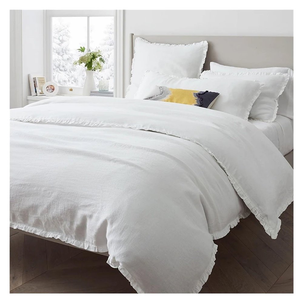 ADovz . Linen Pink White Trimmed Soft Duvet Cover Set 1 Bed Duvet Cover 2 Pillow Cases Compatible with Queen Single Bed Bedding,Bed Sheets