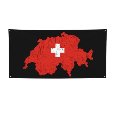 YVNUM Switzerland Swiss Map Flag Yard Banner Sign 24" X 47" With Brass Grommets And Party Hanging Outdoor & Indoor Party Decoration Banner