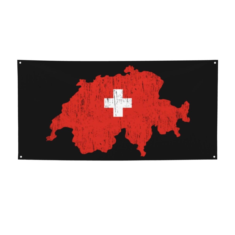 YVNUM Switzerland Swiss Map Flag Yard Banner Sign 24" X 47" With Brass Grommets And Party Hanging Outdoor & Indoor Party Decoration Banner