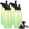 DOMICARE 32 oz Insulated Water Bottle Bulk, Vacuum Insulated Stainless Steel Sports Water Bottle with Straw Lid & Spout Lid, Leakproof, Reusable - Travel, Camping, Bike, Green Gradient (4 Pack) view 1