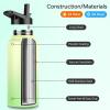 DOMICARE 32 oz Insulated Water Bottle Bulk, Vacuum Insulated Stainless Steel Sports Water Bottle with Straw Lid & Spout Lid, Leakproof, Reusable - Travel, Camping, Bike, Green Gradient (4 Pack) view 2