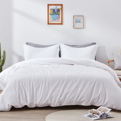 Crown Collection Luxuriate Hotel 1000-TC Hypoallergenic Ultra Soft Design 100% Egyptian Cotton Solid Duvet Cover with Zipper Colser & 2pcs Pillow Case Set (Full/Full XL/Queen 90x90, Plain White)