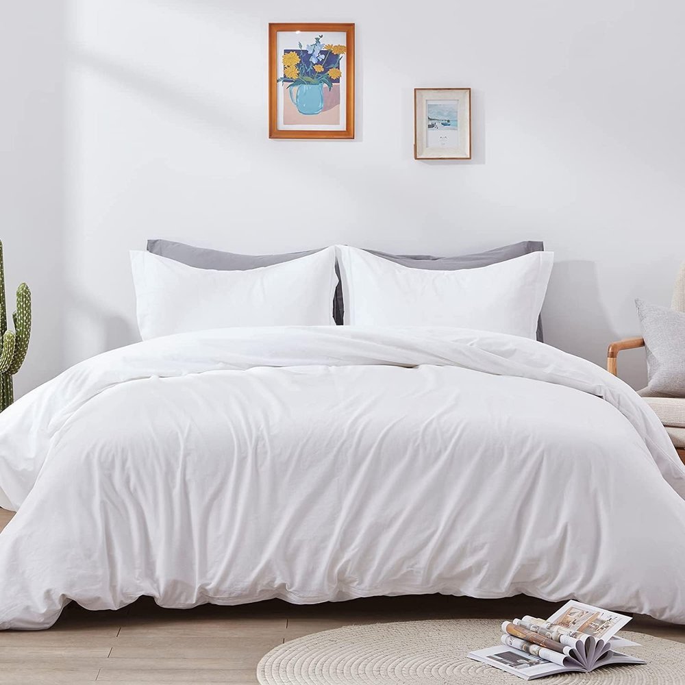 Crown Collection Luxuriate Hotel 1000-TC Hypoallergenic Ultra Soft Design 100% Egyptian Cotton Solid Duvet Cover with Zipper Colser & 2pcs Pillow Case Set (Full/Full XL/Queen 90x90, Plain White)