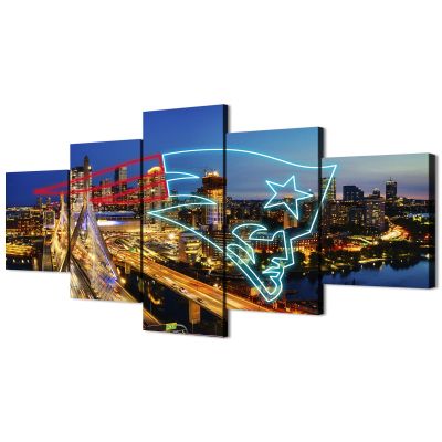 (100X175CM/5PCS) Frame Canvas Print Poster - New England Massachusetts American football Neon Dolphins - City Landscape Wall Art for Home and Office Decor